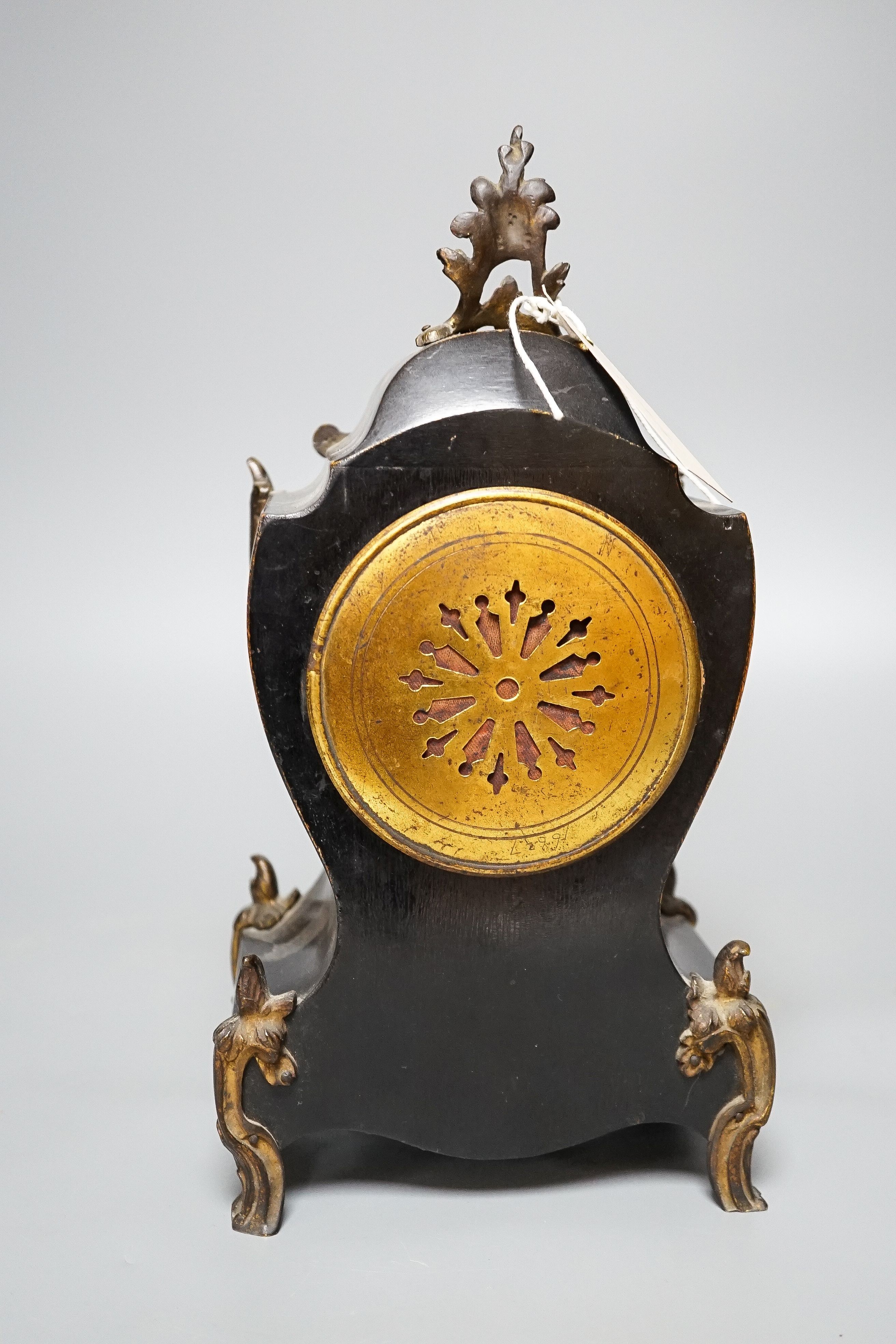 A 19th century French scarlet boullework mantel clock 30cm